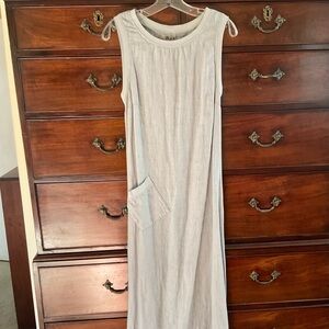 Pearl Gray FLAX sleeveless long linen dress Size P
